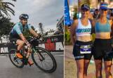Left picture of Rachele Sanderson competing in the 2023 Ironman Australia. Picture by Ironman Australia. Right picture of Rachele Sanderson, Melinda Cockshutt and Melinda's son James. Picture by Rob Lloyd of Sportive Media