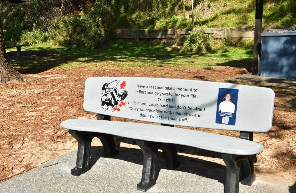 James Moir's memorial bench down at Shelly Beach, Port Macquarie. Picture by Abi Kirkland