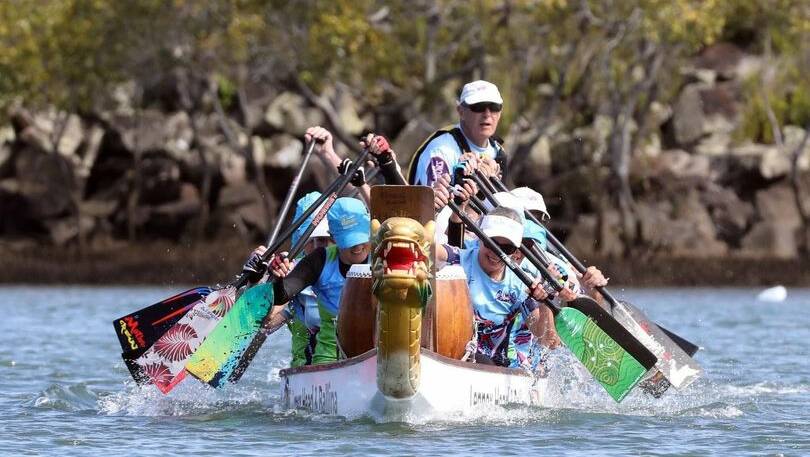 Flamin Dragons crew competing with president and sweep with Phil Higgins at the helm. Picture supplied