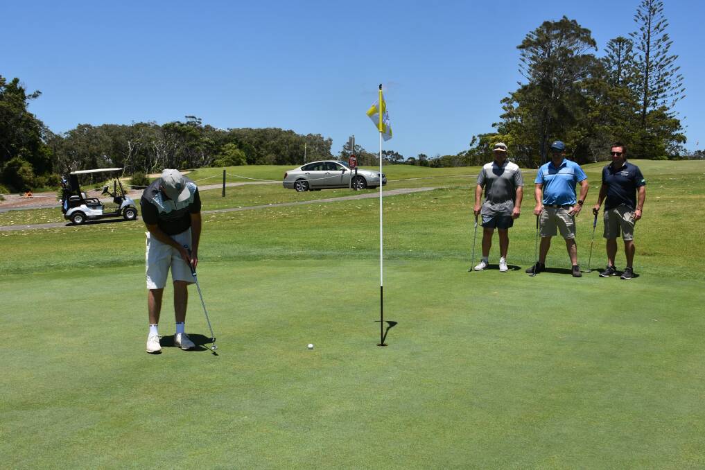 Mitch Sibthorpe, Matt Lill, Dean Castiglioni and Paul Novak took part in the The Longest Day, playing 72 holes of golf in a day to raise money for the Cancer Council. Picture by Mardi Borg