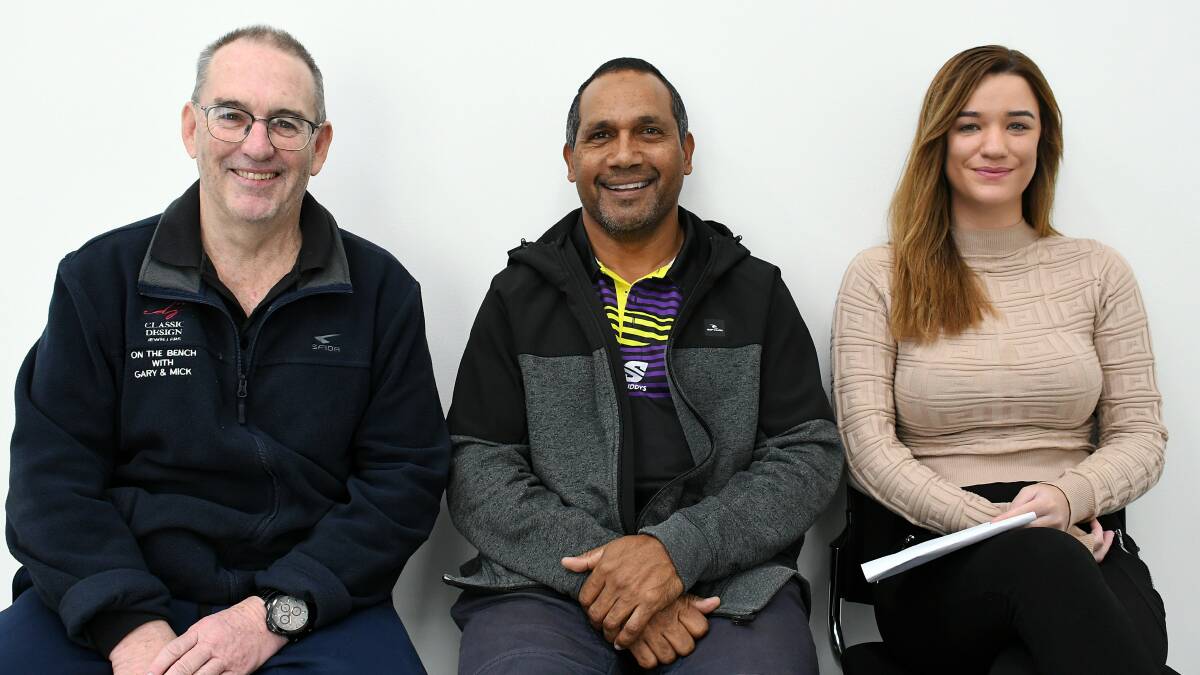 Port City Breakers coach Tim Donovan joins co-hosts Mick McDonald from the Manning River Times and Mardi Borg from the Port News for the latest eipsode of On the Bench. Picture by Scott Calvin 