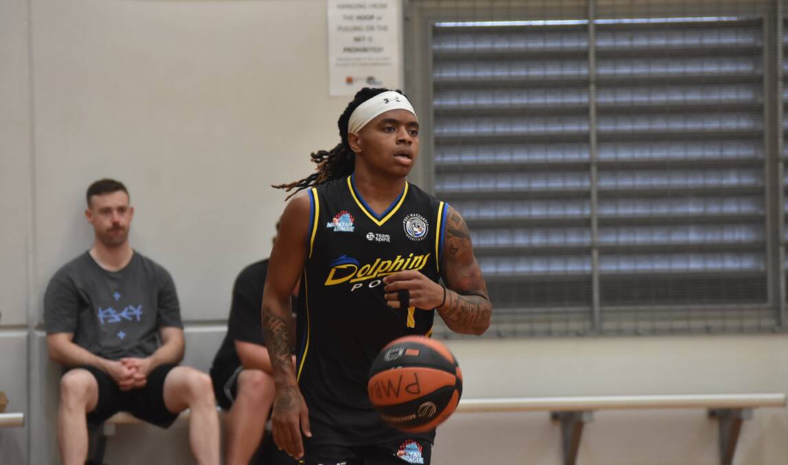 American import Kobe Powell created "electrifying" fast-break plays for the Port Macquarie Dolphins at the Senior Seaside Classic. Picture by Emily Walker