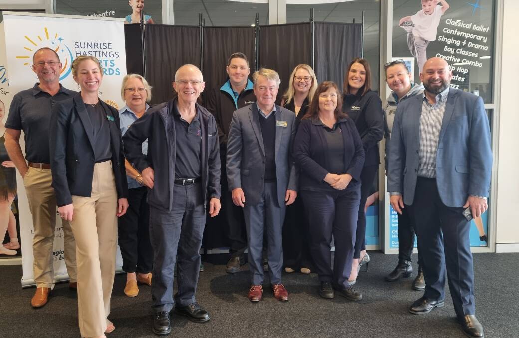 Launch line-up. Sponsors and past winners have kicked-off this year's Sunrise Hastings Sports Awards. Picture supplied by Port Macquarie Sunrise Rotary