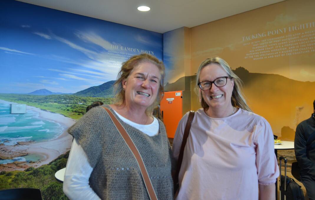 Sisters Ros Green and Maryanne Wheelan were among the first passengers on the Bonza flight from Melbourne to Port Macquarie. Picture by Emily Walker
