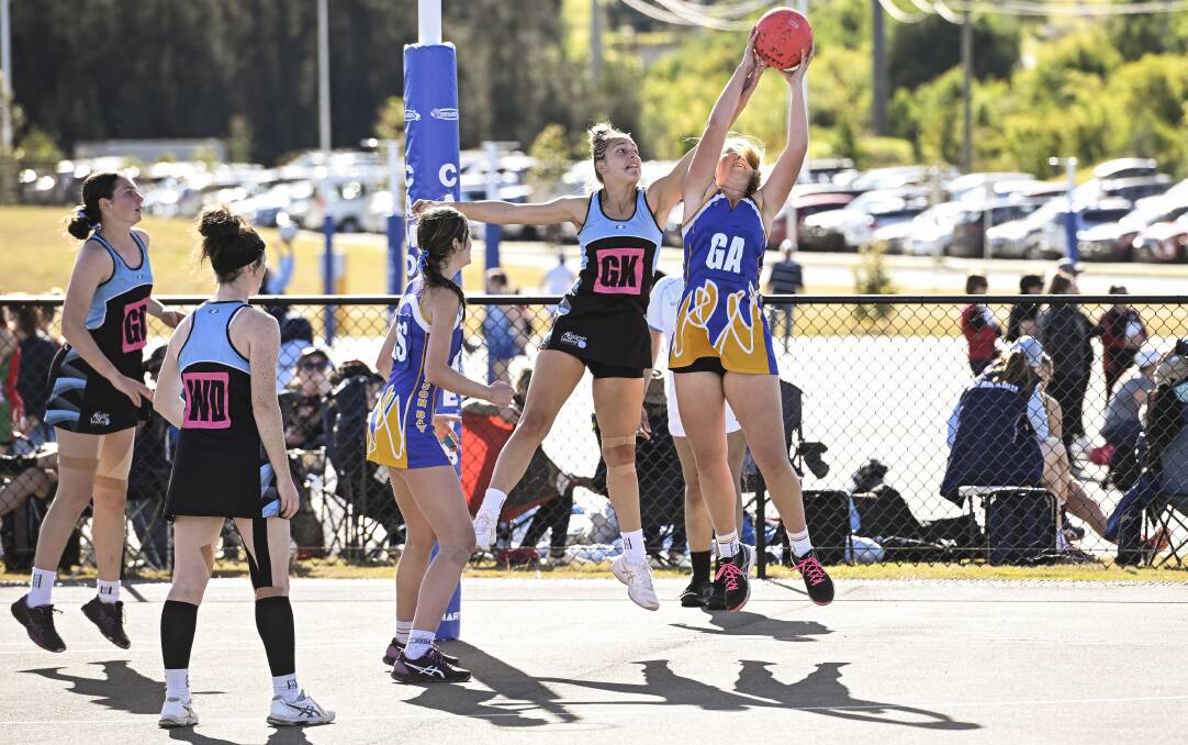 Hastings Valley goalkeeper Emiah Stokes defends at the state titles. Photo: Netball NSW