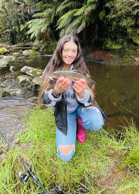 This week's photo is of Harriet Crowley with a stunning Rainbow Trout caught in a creek around Ebor. Picture: supplied