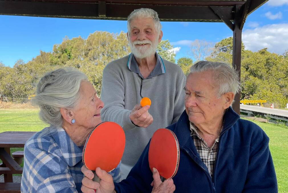 Arnie's Table Tennis Club player Milly Jones, founder Terry Memory and player Cecil Priddis. Picture by Liz Langdale 