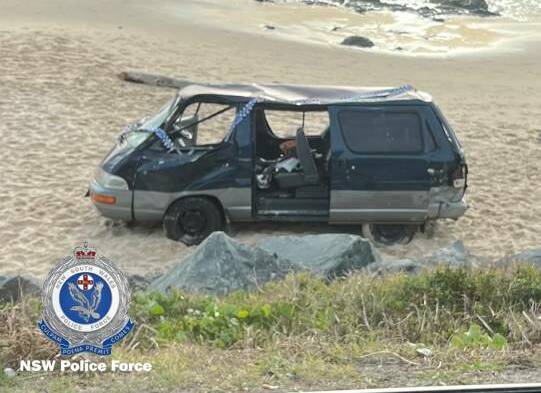 Lachlan Camery, 25, pleaded guilty to driving with a high-range PCA after crashing his van at Flynns Beach on September 18. Picture by NSW Police