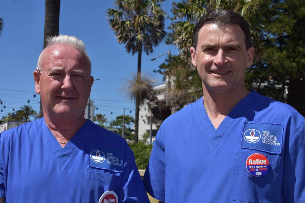President of the NSW Nurses and Midwives' Association Port Macquarie Base Hospital branch Mark Brennan and Former general secretary of the NSWNMA and current member Brett Holmes. Picture by Ruby Pascoe