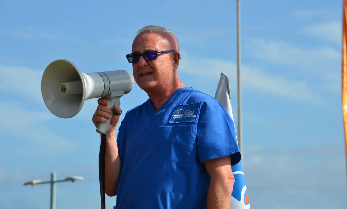 President of the NSW Nurses and Midwives' Association Port Macquarie Base Hospital branch Mark Brennan speaks at the strike in September. Picture by Ruby Pascoe