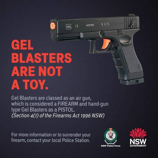 Gel blasters are considered a firearm in NSW. Picture by NSW Police Force