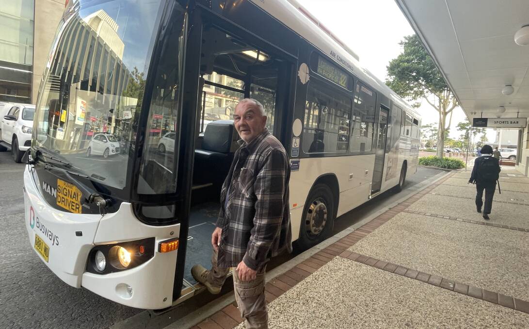 Peter White boards a bus in the Port Macquarie CBD. Picture by Lisa Tisdell