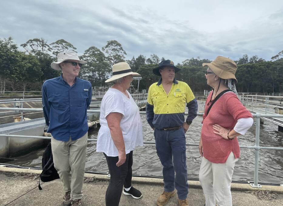 Operator in charge of Port Macquarie Wastewater Treatment Plant David King (third from left) explains how the John Fraser Place facility works to tour participants Andrew Last, Cathie McKenna and Lynda Parry. Picture by Lisa Tisdell