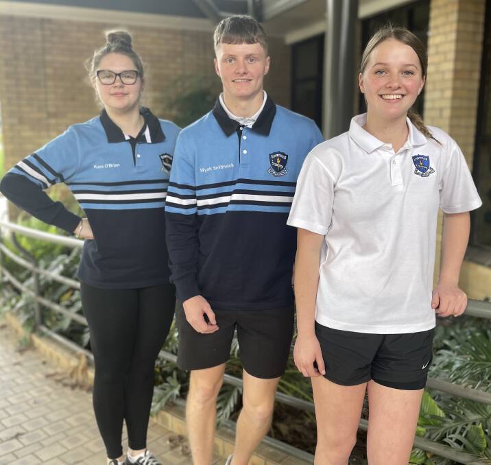 Wauchope High School students Kiara O'Brien, Wyatt Smithwick and Emily Bell look ahead to the rest of their HSC exams. Picture by Lisa Tisdell