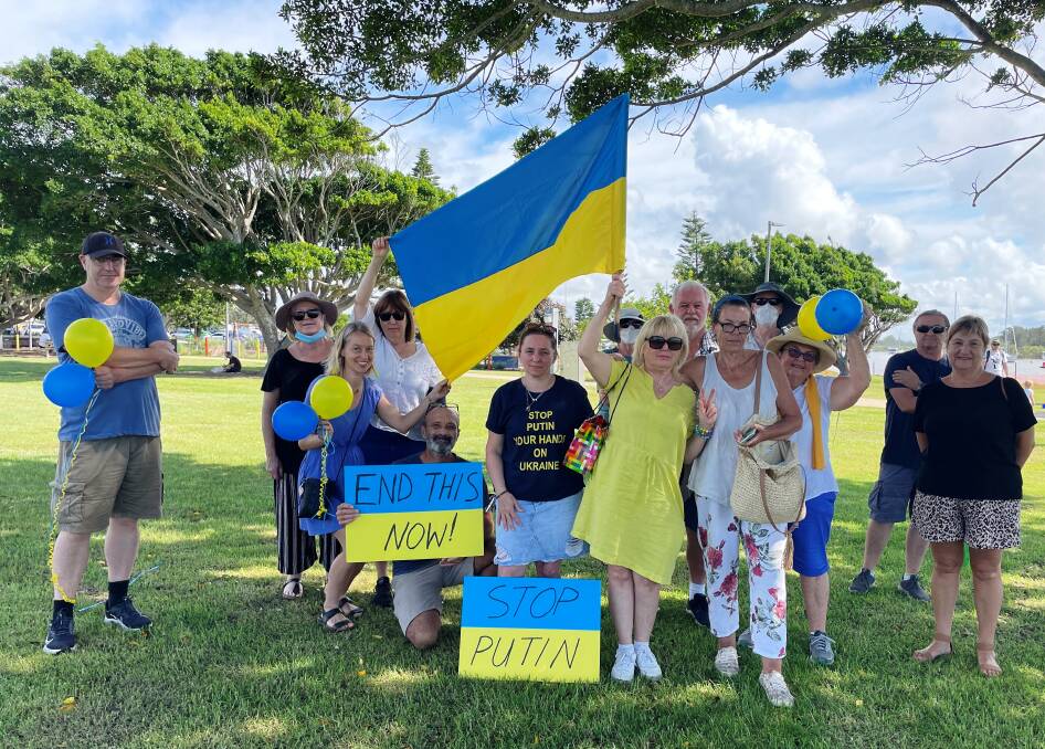 The group at Westport Park shows their support for the people of Ukraine.