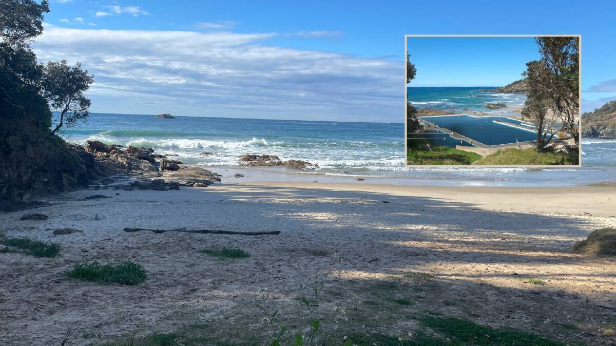 The tidal pool is planned for the northern end of Oxley Beach. Main picture by Lisa Tisdell, inset picture supplied by Port Macquarie Tidal Pool Committee
