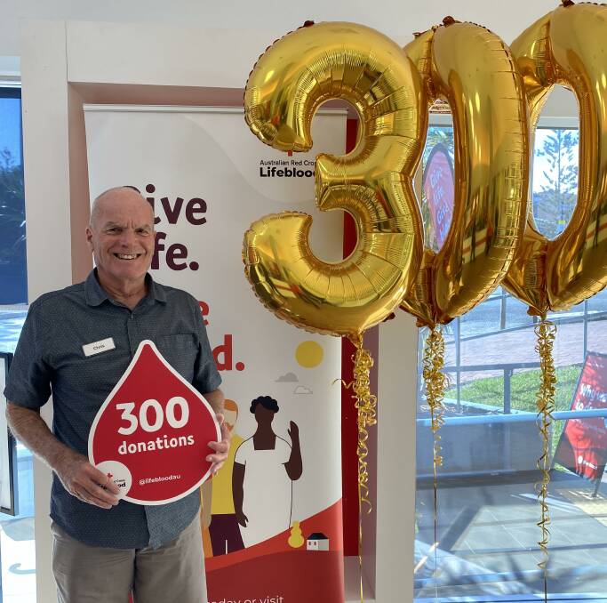 Chris Jourdant marks his 300th donation milestone. Picture, supplied