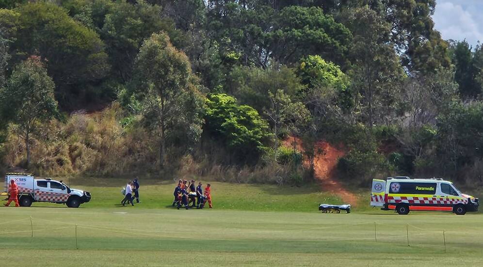 Emergency services on the scene after a mountain bike accident at Wayne Richards Park. Picture by David Heffernan 