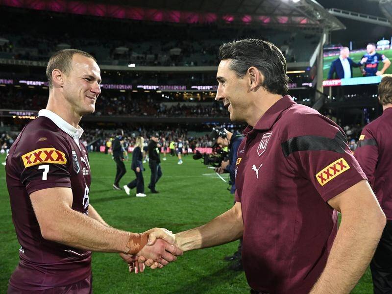 Maroons coach Billy Slater (R) and captain Daly Cherry-Evans (L) aim to smash a 29-year MCG hoodoo. (Dave Hunt/AAP PHOTOS)